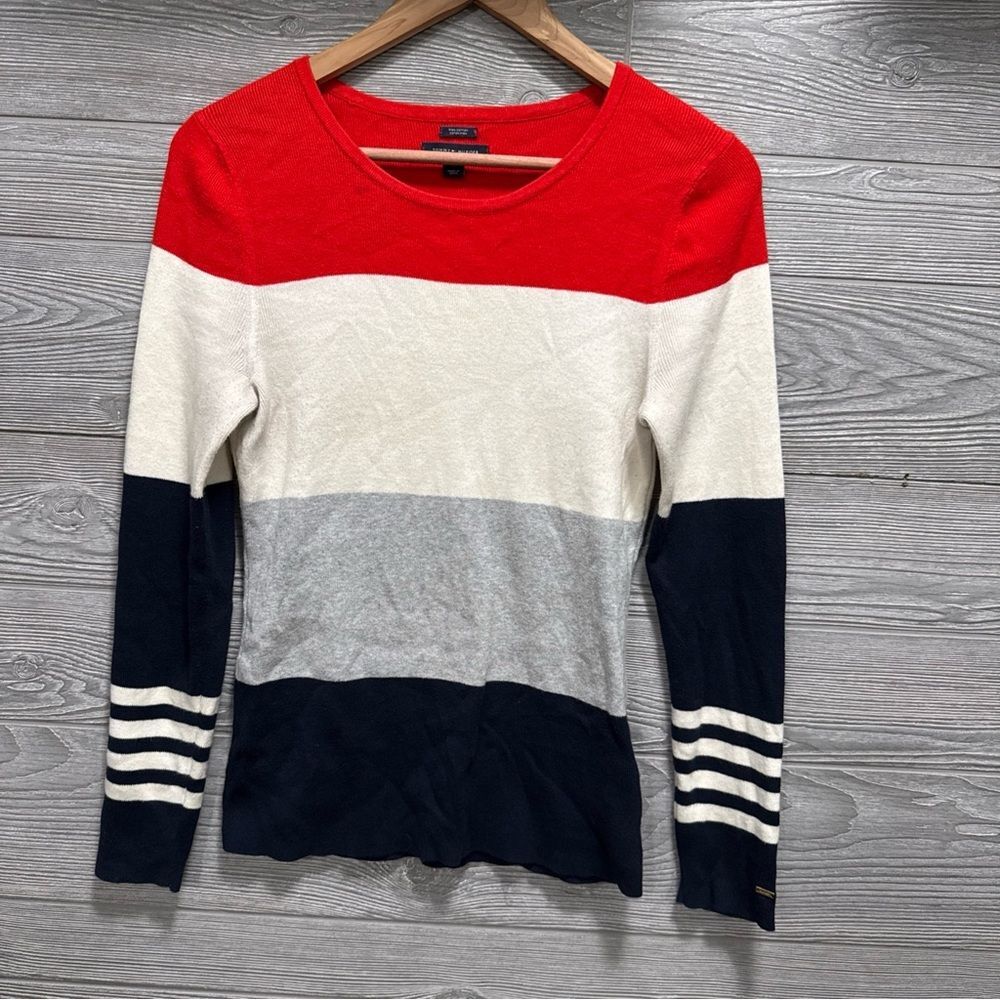 Tommy Hilfiger Womens Classic Preppy Sweater Size M Pima Cotton Stripes Pullover
